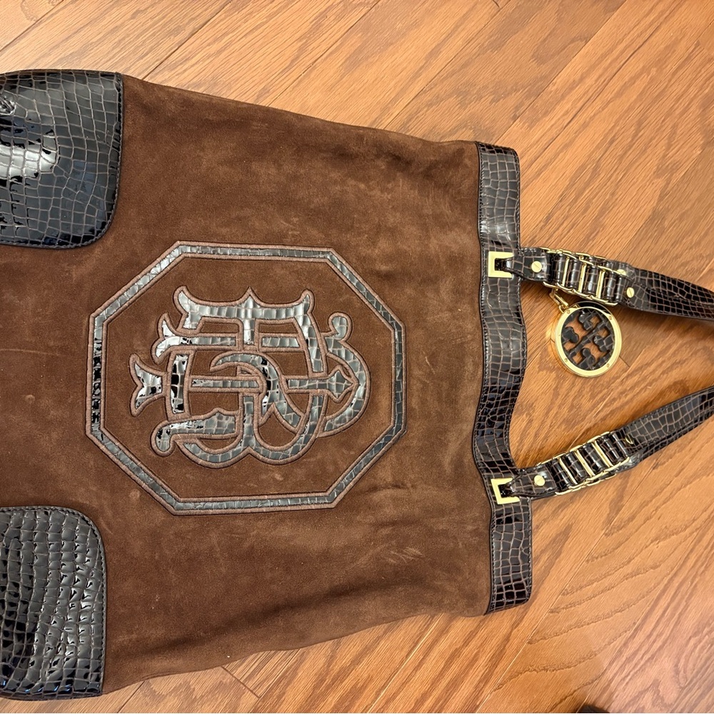 Brown Suede Women’s Bag with Black Accents